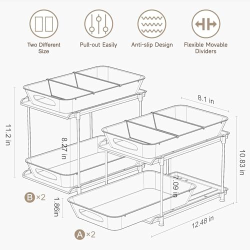 Sevenblue 4-Pack 2-Tier Under Sink Organizer with Pull Out Drawers - Image 2