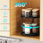 Snughome Lazy Susan Spice Rack, 2 Tier Rotating Spice Rack, Wood Lazy Susan Organizer for Cabinet, Black Kitchen Counter Shelf, 10.2" x 10.2" x 10.4" - Image 5