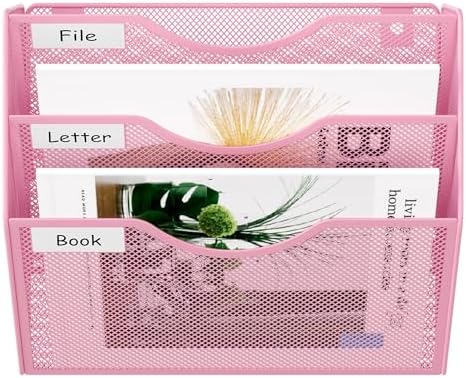 EasyPAG 3 Pocket Mesh Wall File Organizer, Hanging Paper Folder Holder with Classify Label, Vertical Wall Mount Mail Organizer for Office Home Classroom, Pink - Image 6