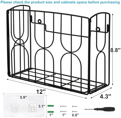 DEAYOU Kitchen Wrap Organizer Rack Wall Mount, Cabinet Door Storage Basket, Sturdy Metal Aluminum Foil Holder for Sandwich Bag, Wax Paper, Plastic Wrap, Food Bag, Cutting Boards, Black - Image 2