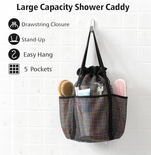 Mesh Shower Caddy Portable with Drawstring - 2-Handle Shower Bag for Dorm - Image 2
