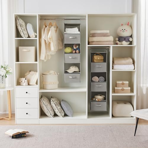 MAX Houser 6 Tier Shelf Hanging Closet Organizer with 2 Hooks, Light Grey | foldable lightweight fabric closet storage, space-saving design for Bedroom, Closet Hanging Shelf for Storage - Image 6