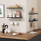 Forbena Black Floating Shelves for Bathroom Wall Set of 2, Kitchen Spice Rack Wall Mount, Modern Wood Hanging Wall Shelves for Bedroom Organizer, Restroom Pantry Closet Storage (Grey-Black) - Image 2
