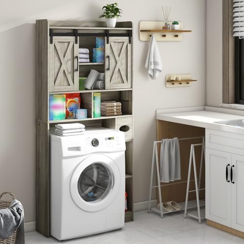 Vabches Over The Toilet Storage Cabinet with Sliding Doors, Grey - Image 5