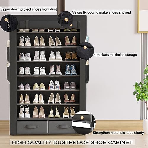 OYREL Shoe Rack Dustproof Sturdy 8Tier Tall Large Storage with Side Pocket - Image 6