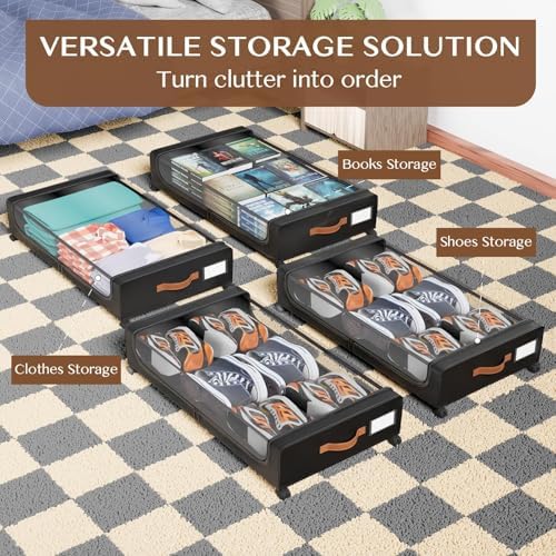 Under Bed Storage with Wheels, UnderBed Storage Containers with Clear Lid and Handles, XXL 60L Under the Bed Storage Bins Drawers for Clothes,Blankets,Shoes,Books (BLACK, 4 PACK) - Image 7