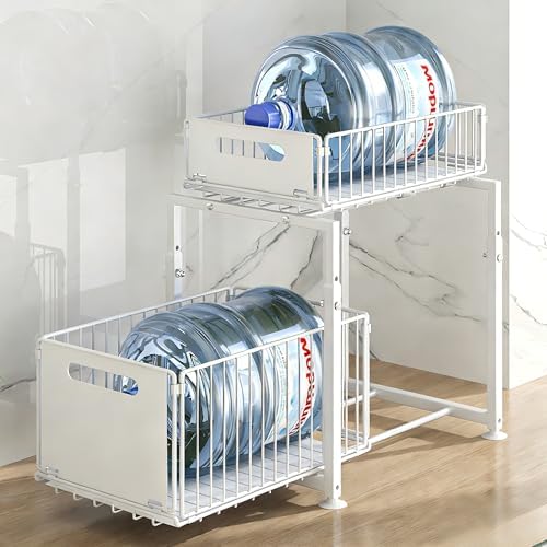 Under Sink Organizer, 2-Tier Multi-Use Kitchen and Bathroom Organizers and Storage, Slide Out Thickened Metal Under The Sink Organizer for Kitchen Bathroom Pantry (Style A White, 2 Pack) - Image 6
