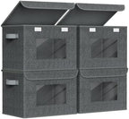Univivi Fabric Foldable Storage Boxes with Lids, 4 Pack, Black by Univivi