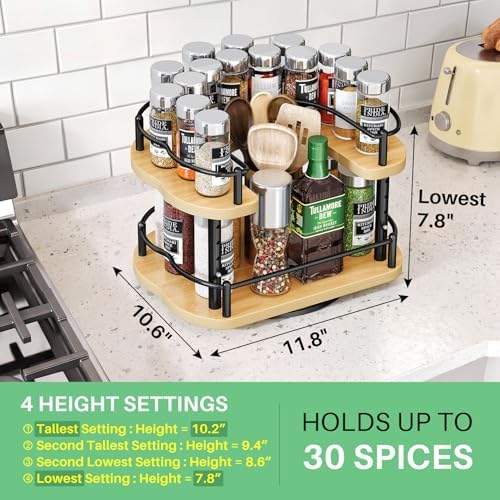 SNTD Lazy Susan Spice Rack Organizer for Cabinet, Wood, Natural, 12 in - Image 3