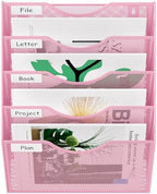EasyPAG Wall File Organizer 5 Tier Hanging Paper Folder Holder, Zero Assembly Metal Mesh Wall Mounted Mail Organizer for Office Home Classroom Narrow Spaces, Pink - Image 6