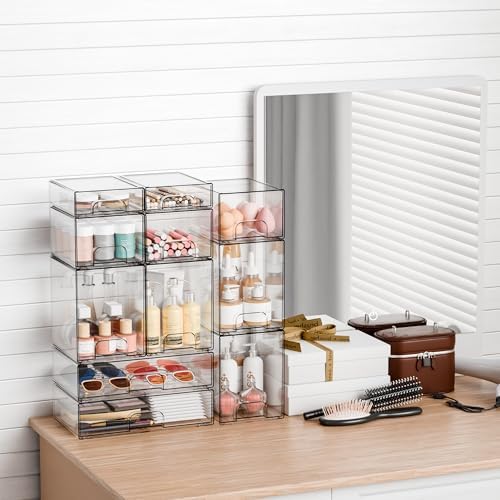 Yieach 8 Pack Small Clear Stackable Storage Drawers,2.2'' Tall Desk Organization and Storage,Plastic Office Supply Organizer,Acrylic Storage Containers for Makeup,Hair Clip,Accessory,Pen,Art Crafts - Image 6