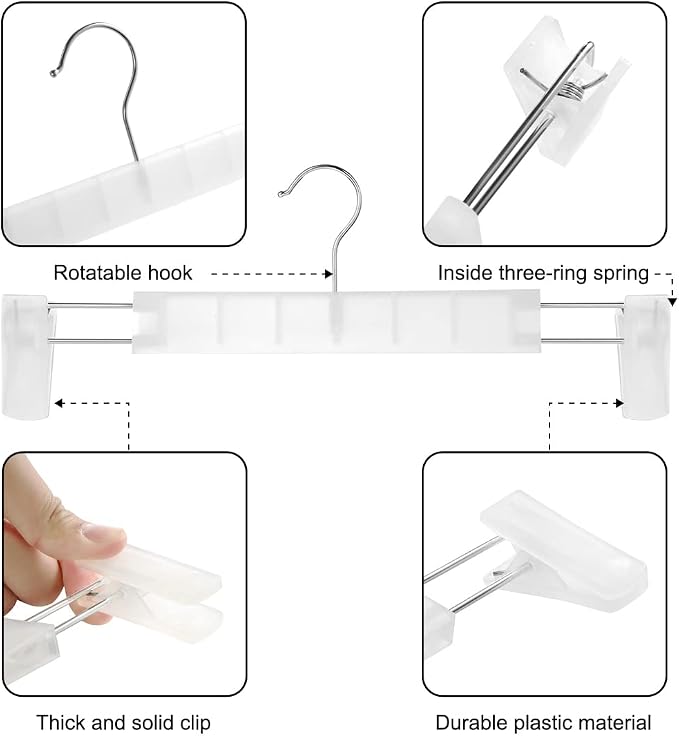 GUANJUNE Clothes Pants Hangers, Space-Saving Skirt Holders with 360 ° Swivel Hooks, Adjustable Clips, Trouser Hangers, Clothes Coat Garment Jeans Hangers (30 Pack, Transparent) - Image 2