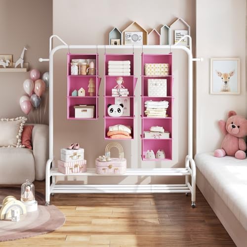 YOUDENOVA Hanging Closet Organizer and Storage, 5-Shelf, Light Pink | Locker/RV/Camper Organizer, 2 Side Pockets, Hanging Shelves for Small Closet, Dorm Room Essentials for Guys, Non-woven Fabric - Image 5