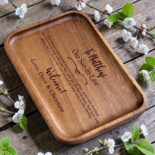 Personalized Wooden Valet Tray for Son-in-Law, Custom Engraved Groom Gift from in-Laws, Wedding Keepsake Gift for Men, Welcome New Son Gift from Parent - Image 6
