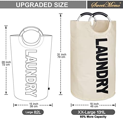 Extra Large Laundry Basket, Big Laundry Hamper Bag with Handles, 130L Beige - Image 2