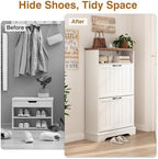 24" W Hidden Shoe Storage Cabinet with 2 Flip Drawers & Open Storage - Image 4