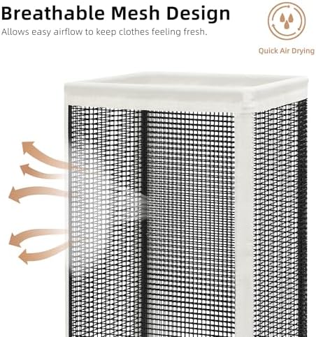 STORAGE MANIAC Mesh Laundry Hamper, 23.7 Gal. Tall Laundry Basket for Airflow, Strong Metal Dirty Clothes Hamper for College Dorm, Bedroom, Bathroom, Clothes Bin, White & Black - Image 3