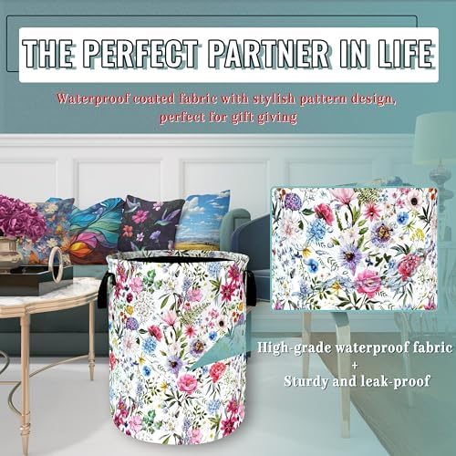 Cute Floral Laundry Basket Oxford Cloth Foldable Hamper 18.9x16.5Inch - Image 5