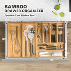 Kitchen Drawer Organizer Tray, Stackable Bamboo Deep Drawer Organizer for Large Silverware, Utensils, Cutlery, Flatware,Junk Drawer, Dresser, Bathroom, 17" x 6" x 2.5" (Set of 2) - Image 3