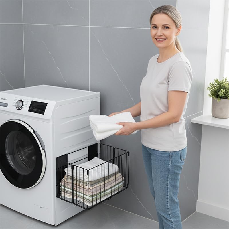 Magnetic Collapsible Laundry Basket, Foldable Metal Laundry Hamper for Washing Machine Side, Space Saving Pop Up Hamper, Laundry Room Organization and Storage (Black) - Image 5
