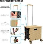 Folding Rolling Utility Cart,Wear-Resistant Noiseless Shopping Trolley Carts with Wheels for Grocery,Portable Crate Storage Tool Box with Lid Used as a Seat for Moving Office Use/Travel/Picnic/Books - Image 4