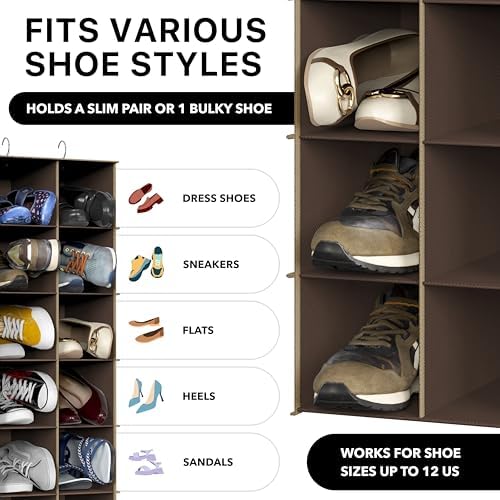 Simple Houseware 24 Section Shelves Hanging Shoes Organizer, Brown - Image 4