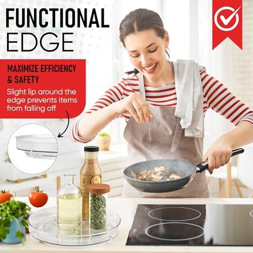 Oizeir Lazy Susan Organizer for Cabinet, 9 Inch Clear Acrylic Turntable – Rotating Spice Rack, Pantry, Fridge & Countertop Organizer, Smooth Spinning, Space-Saving Kitchen Storage (2 Pack) - Image 5