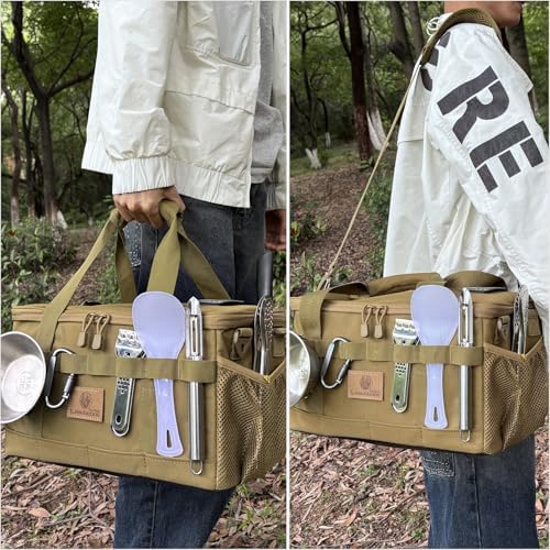 Tactical Camping Storage Bag 18L Tactical Utility Tote Bag Camping Cookware Organizer Trunk Organizer (Khaki) - Image 6