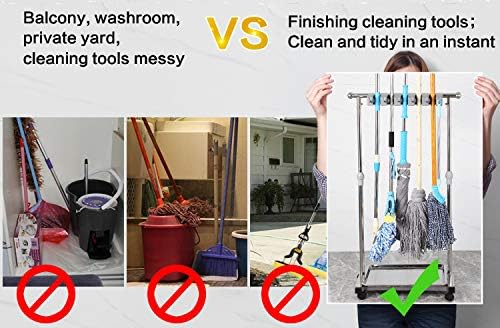 movable mop broom holder put wet mops floor standing cleaning tool rack stainless for schools, hospitals, factories, hotels, restaurant, etc. - Image 5