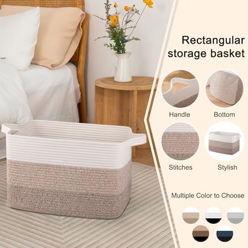 OIAHOMY Woven Blanket Basket Laundry Basket Dog Toy Basket Gradient Brown - Image 5