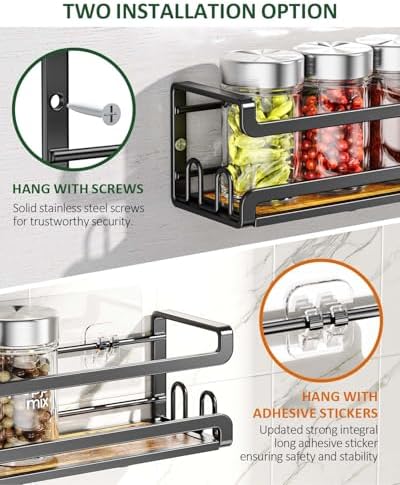 Doakhirmit Wall Mount Spice Rack, Black,4 Pack - Image 3