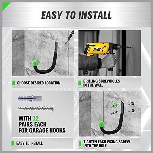 SWANLAKE Heavy Duty Garage Storage Utility Hooks, Utility Hooks for Garage Wall,Color Black (6PCS) - Image 6