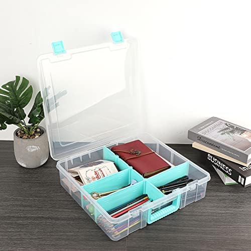 BTSKY Clear Plastic Dividing Storage Box with 8 Compartments Adjustable Storage Bin with Lid Portable Craft Storage Container Multipurpose Sewing Box Art Supply Organizer, 15.1x13.9x3.5 Inches - Image 2