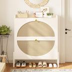 IRONCK Rattan Shoe Cabinet Storage with 2 Flip Drawers, White - Image 4