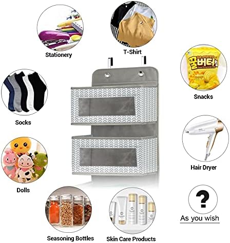 Over the Door Hanging Organizer with 5 Large Pockets - Wall Mount Pantry Storage with Clear PVC Window & 2 Big Metal Hooks for Closet,Bathroom,Nursery,Bedroom,Dorm,Baby Diapers,Kids Toys (Gray) - Image 5