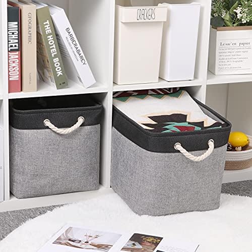 Bidtakay Fabric Storage Baskets with Handles [2-Pack] Large Canvas Organizer 16" X 11.8" X 11.8" Foldable Tall Baskets Rectangular Gift Basket Decorative Storage Bins for Closet, Home(Black&Grey) - Image 3