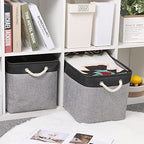 Bidtakay Fabric Storage Baskets with Handles [2-Pack] Large Canvas Organizer 16" X 11.8" X 11.8" Foldable Tall Baskets Rectangular Gift Basket Decorative Storage Bins for Closet, Home(Black&Grey) - Image 3