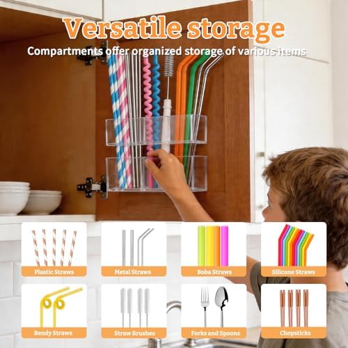 Small Acrylic Straw Holder for Cabinet Door, Adjustable Two-Part - Image 6