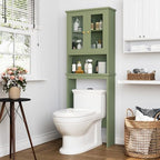 Over the Toilet Storage Cabinet for Bathroom, Storage Organizer Over Toilet, Space Saver with Tempered Glass Doors, Green by Meilocar