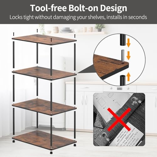 Countertop Spice Rack, Stackable Wood & Metal Pantry Cabinet Shelf Organizer Storage, 4-Tier or Split into 2×2-Tier, Multi-Use for Kitchen Bathroom Desktop Home Office, Rustic Brown - Image 3