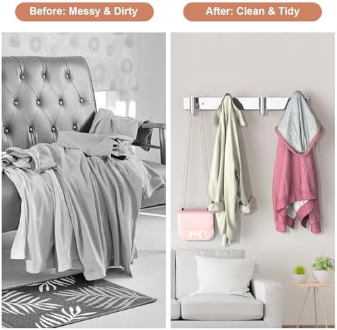 VAEHOLD Silver Hat and Coat Wall Mount Rack - Coat Rack with 4 Hooks for Robes, Bags, Keys, and Towels - Bathroom Towel Hanger Organizer (2 Pack) - Image 6