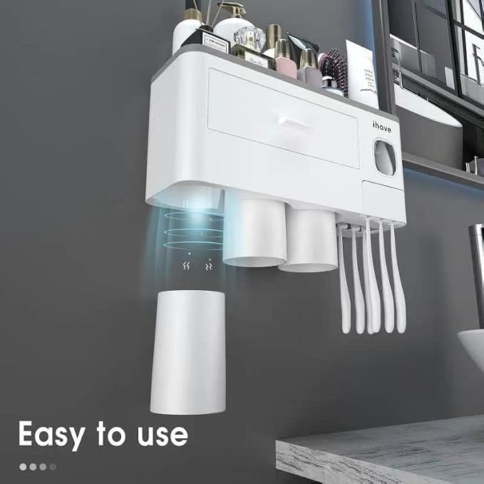 iHave Toothbrush Holders Wall Mounted with Toothpaste Dispenser & 3 Cups - Image 3