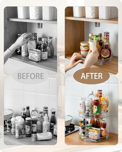 2-Tier Lazy Susan Organizer, Clear PET Rotating Tray 11-Inch - Image 3