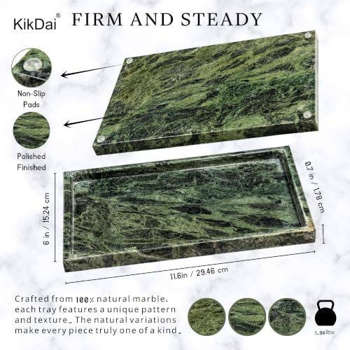 Real Marble Decorative Tray, for Perfume, Jewelry, Vanity Decor and Bathroom Countertop, Large 11.6"x6" Made with One Pieces Stone Catchall Tray for Kitchen, Coffee Table, Candle (Green) - Image 2