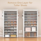 ROJASOP 10 Tier Shoe Rack with Covers Large Capacity Stackable Tall Shoe Shelf Storage for 50-55 Pairs Shoe and Boot, Sturdy Free Standing Shoe Rack Organizer for Closet, Entryway, Bedroom, Printing - Image 6