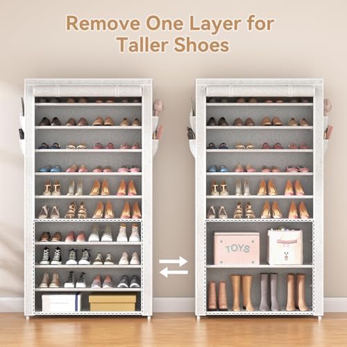 ROJASOP 10 Tier Shoe Rack with Covers Large Capacity Stackable Tall Shoe Shelf Storage for 50-55 Pairs Shoe and Boot, Sturdy Free Standing Shoe Rack Organizer for Closet, Entryway, Bedroom, Printing - Image 6