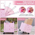 Goplus Foldable Utility Cart, Portable Rolling Crate Handcart with 4 Rotate Wheels, Telescoping Handle, Lid & Cup Holder for Travel, Shopping, Luggage, Grocery, Office & Teacher (Pink) - Image 4