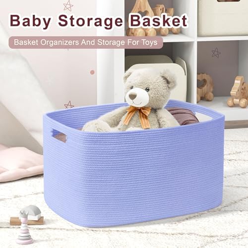 60L Woven Laundry Basket Hamper with Handles, Blue Purple - Image 3