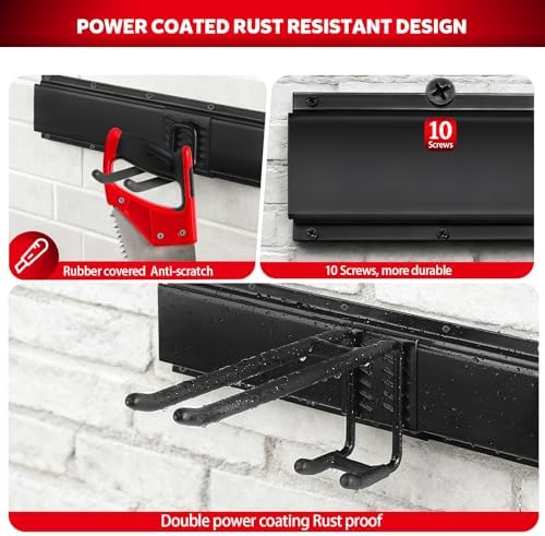 64 Inches Garage Tool Organizer Wall Mount, Tool Storage Rack Wall Mount, Heavy Duty Garden Wall Organizer System for Yard, garage and Shed, Tool Holder for Hanging Rake Snowboard Broom Mop - Image 3