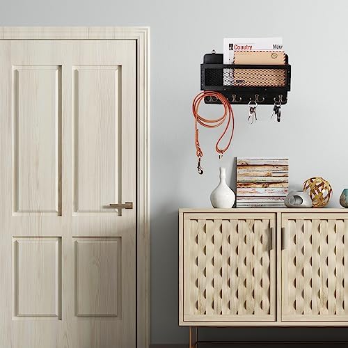 ADIIL Mail and Key Holder for Wall Decorative, Wooden Wall Mount Key Rack Hanger Organizer with 4 Double Key Hooks, Rustic Home Decor for Entryway Hallway, Black - Image 5